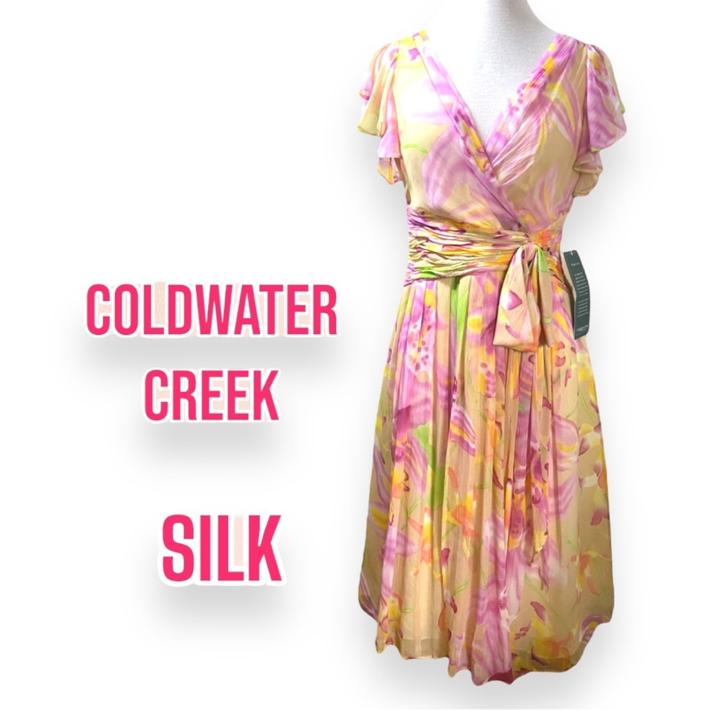 NWT Beautiful Coldwater Creek floral silk dress.